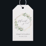 Greenery Gold Geometric Thank You Rustic Wedding Gift Tags<br><div class="desc">Rustic watercolor botanical foliage greenery design with faux gold foil leaves and geometric frame,  and trendy thank you script,  simple and elegant,  great for summer rustic wedding,  spring botanical garden wedding. 
See all the matching pieces in collection</div>