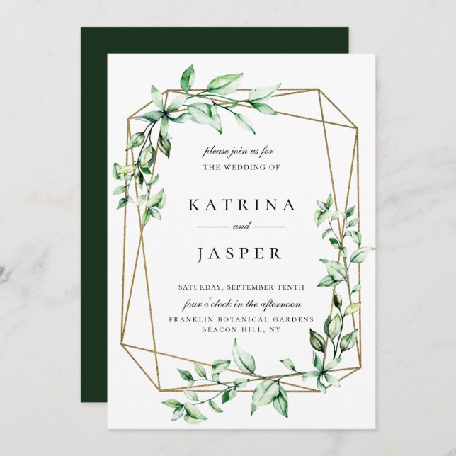 Greenery Gold Geometric Wedding Invitation (Front/Back)