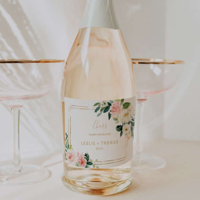 Greenery & Gold Geometric Wedding Sparkling Wine L Sparkling Wine Label (Creator Uploaded)
