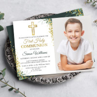 Greenery Gold Glitter First Holy Communion Photo