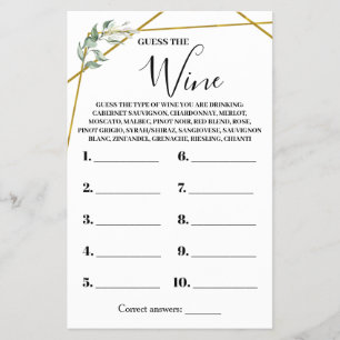 Greenery Gold Guess the Wine Shower Game Card