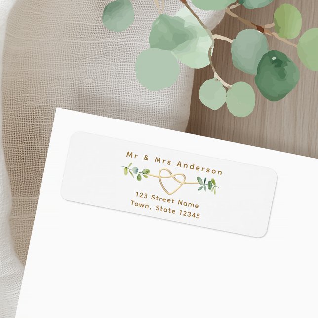 Greenery Gold Heart Wedding Return Address (Creator Uploaded)