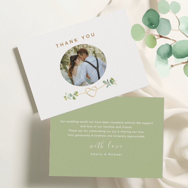 Greenery Gold Heart Wedding Thank You Card (Creator Uploaded)