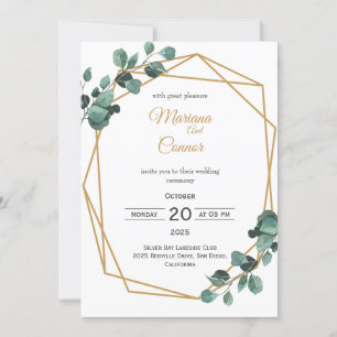 Greenery Gold Hexagon Wedding Invitation