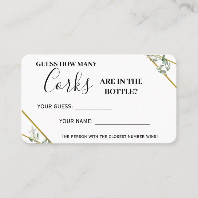 Greenery Gold How many Corks Shower Game Card (Front)
