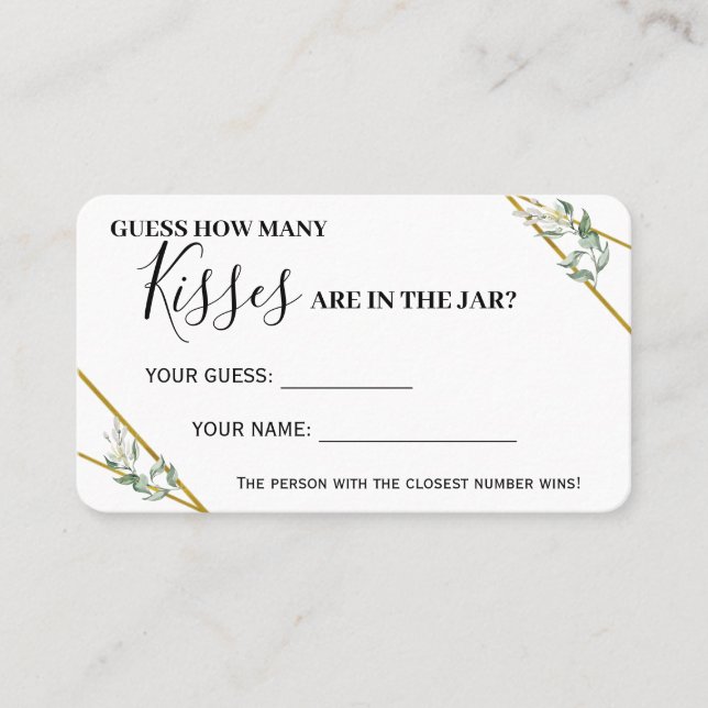 Greenery Gold How Many Kisses Shower Game card (Front)