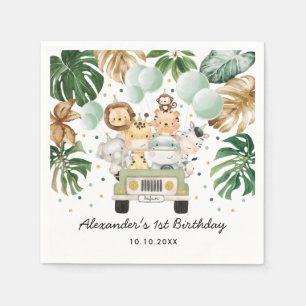 Greenery Gold Jungle Safari Animals Wild Birthday  Napkin
