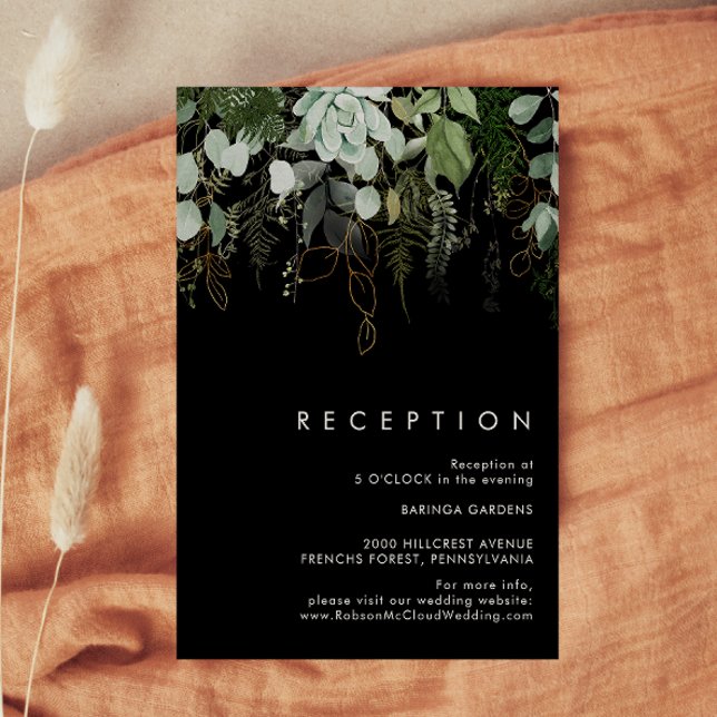 Greenery & Gold Leaf | Black Wedding Reception Enclosure Card (Creator Uploaded)