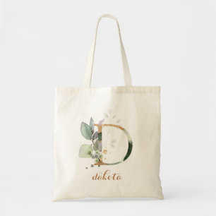 Greenery Gold Leaf Foliage Personalized Letter "D" Tote Bag