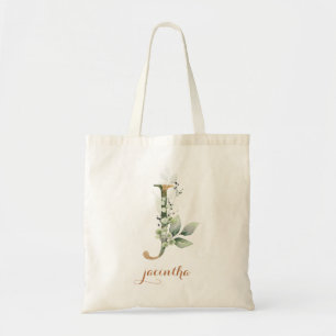 Greenery Gold Leaf Foliage Personalized Letter "J" Tote Bag