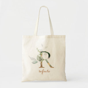 Greenery Gold Leaf Foliage Personalized Letter "R" Tote Bag