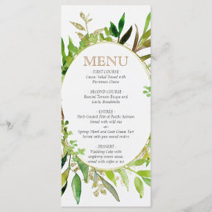 Greenery & Gold Leaf Framed Leaves Wedding Menu