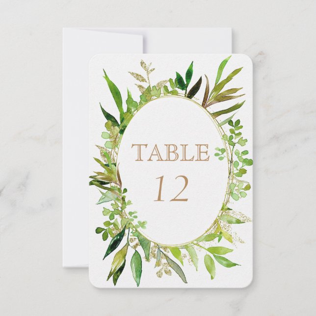 Greenery & Gold Leaf Framed Wedding Table Numbers (Front)