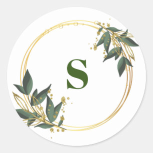 Greenery gold leaves Classic Round Sticker
