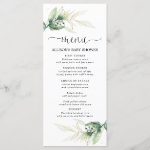 Greenery gold leaves simple modern shower menu