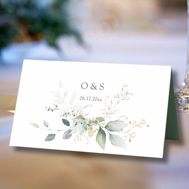 Greenery Gold Leaves Wedding Table Place Card (Creator Uploaded)