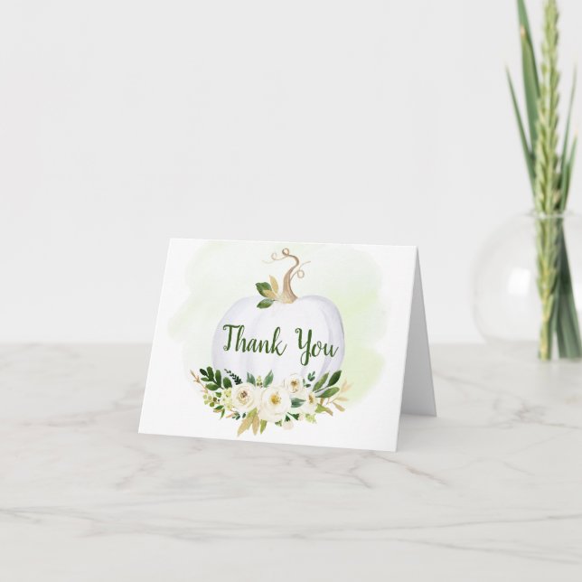 Greenery Gold Little Pumpkin Baby Shower Thank You Card (Front)