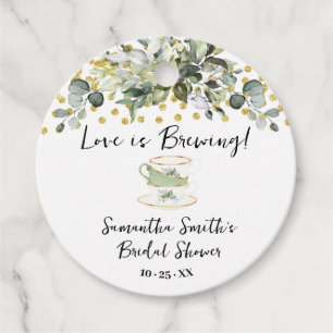 Greenery Gold Love is Brewing Tea Shower Favour Tags