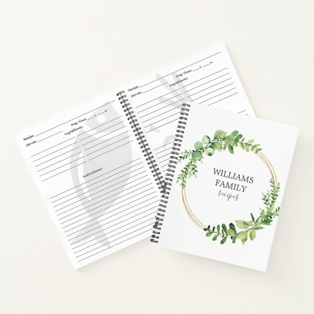 Greenery Gold Personalized Family Recipe Book (Inside)