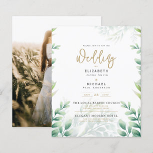 Greenery Gold PHOTO Wedding Invite BUDGET