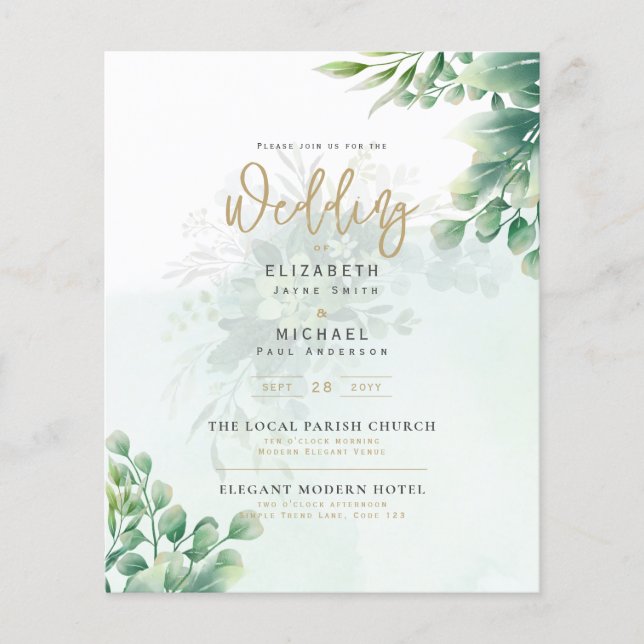 Greenery Gold PHOTO Wedding Invite BUDGET Flyer (Front)