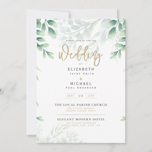 Greenery Gold PHOTO Wedding Invite LeahG (Front)