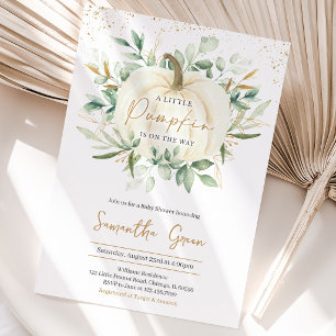 Greenery Gold Pumpkin Baby Shower Invitation