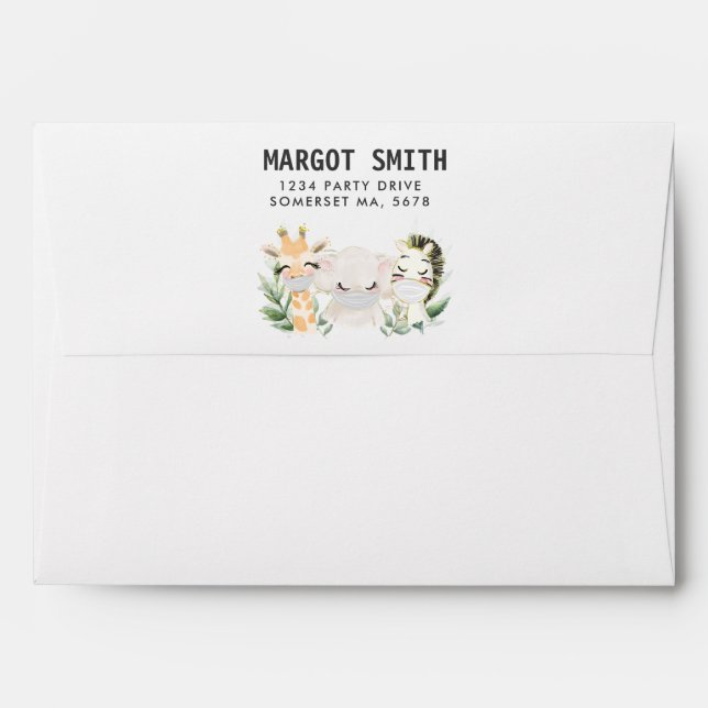 Greenery Gold Safari Animals Drive By Baby Shower Envelope (Back (Top Flap))