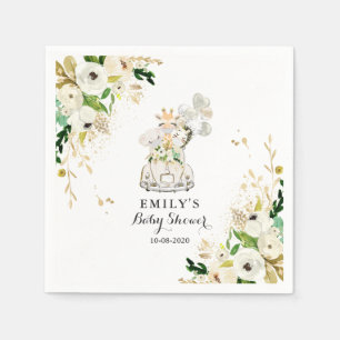 Greenery Gold Safari Animals Drive By Baby Shower Napkin