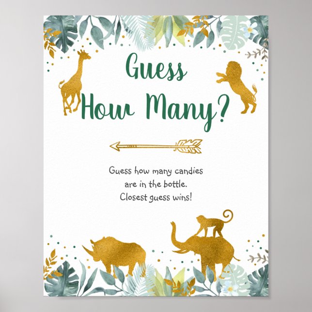 Greenery Gold Safari Guess How Many Game Sign (Front)