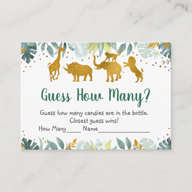 Greenery Gold Safari Wild One Guess How Many Game Enclosure Card (Front)