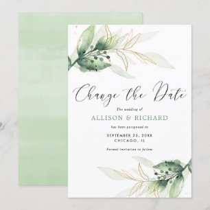 Greenery gold simple Change the Date wedding Invitation