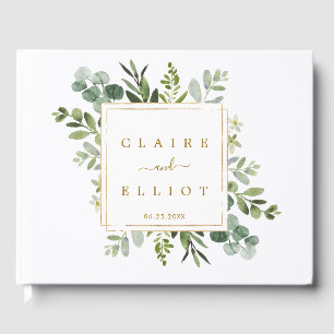 Greenery Gold Square Wedding Botanical Guest Book