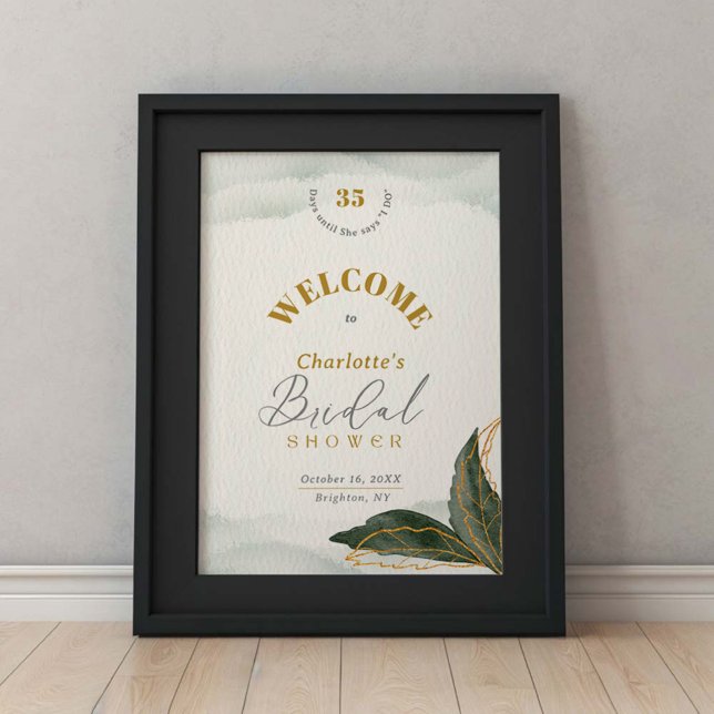 Greenery Gold Watercolor Bridal Shower Welcome Poster (Creator Uploaded)