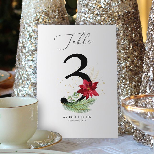 Greenery + Gold Watercolor Holiday Table Number 3 (Botanical Christmas Wedding / Event Table Number | No. 3 (For all numbers, see Collection below))