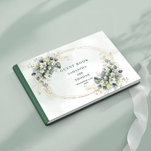 Greenery Gold Watercolor Sage Green Guest Book