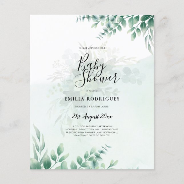 Greenery Gold Wedding Eucalyptus Leaves QR CODE Flyer (Front)