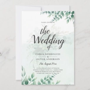 Greenery Gold Wedding Eucalyptus Leaves QR CODE Invitation