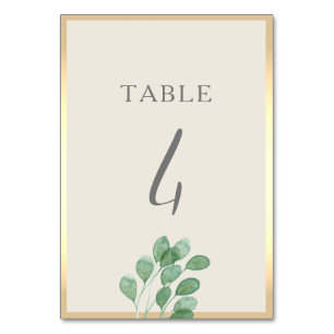 Greenery Gold Wedding Table Number Card