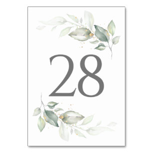 Greenery & Gold Wedding Table Number Cards