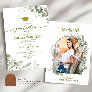 Greenery Graduation Invitation With Photo