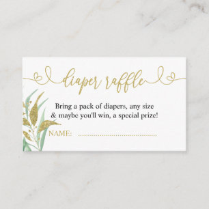 Greenery Green and Gold Elegant Diaper Raffle Enclosure Card