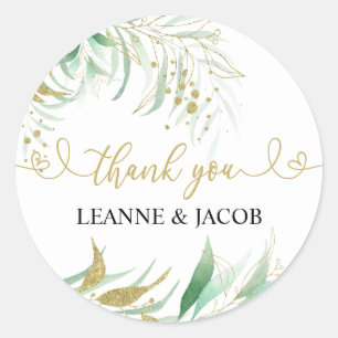 Greenery Green and Gold Elegant Personalized Classic Round Sticker