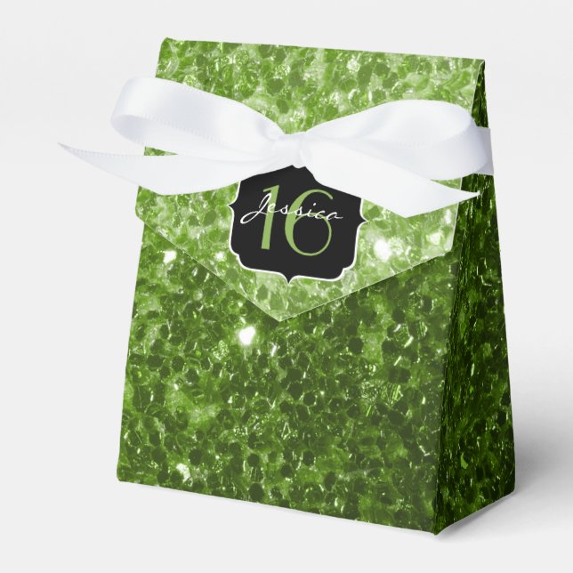 Greenery Green glitter sparkles Sweet 16 Favor Box (Front Side)