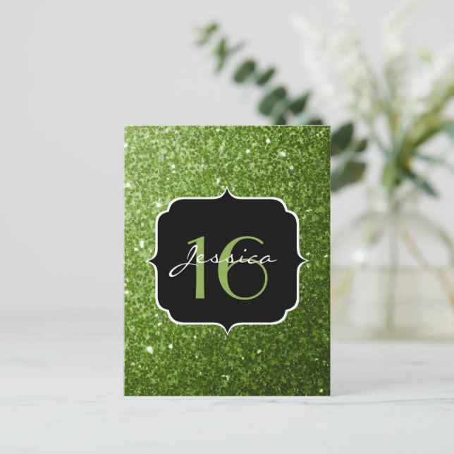 Greenery Green glitter sparkles Sweet 16 Postcard (Standing Front)