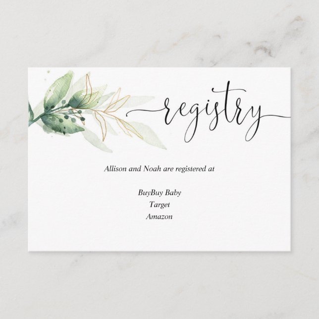 Greenery green gold leaves registry inserts (Front)