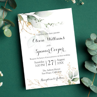 Greenery Green & Gold Nature Green Floral Wedding Invitation