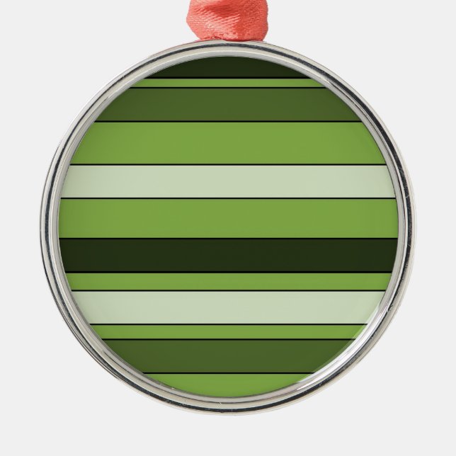 Greenery Green Horizontal Stripes Pattern Elegant Metal Ornament (Front)