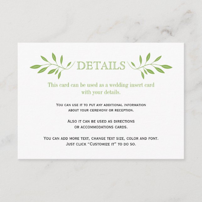 Greenery green leaves pattern wedding insert card (Front)