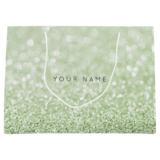 Greenery Green White Glitter Favour Gift Bag (Front)